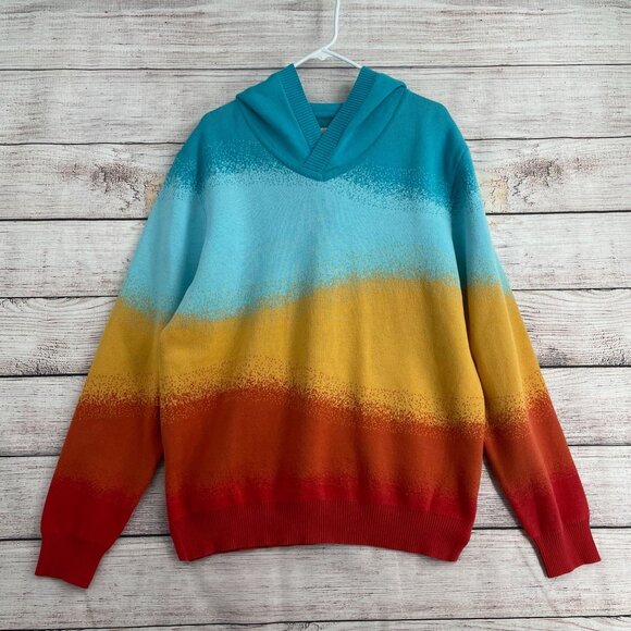The Territory‎ Ahead Hooded Ombre Sweater Men's Size Large Blue/Yellow/Orange - Picture 1 of 8
